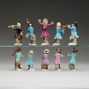 FIGURINER, 10 stycken, porslin. Meissen, sent 1800-tal.