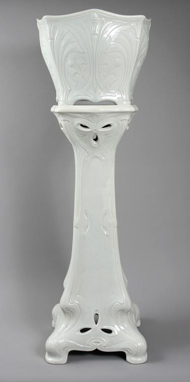 PIEDESTAL med YTTERFODER, jugend, flintgods, Göteborgs porslinsfabrik.