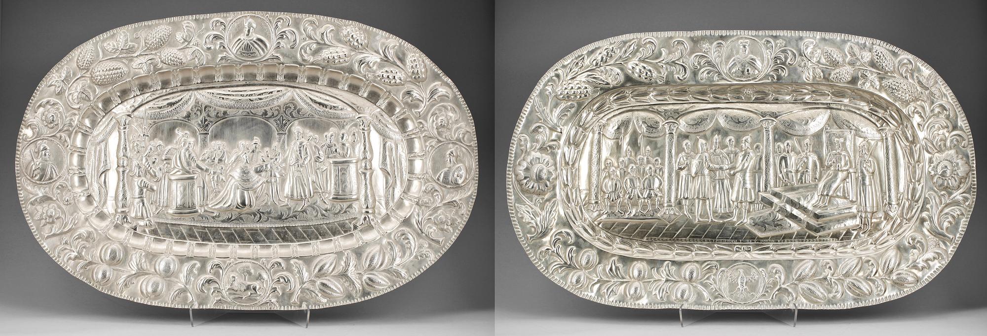 VÄGGPLÅTAR, 2 st, försilvrad mässing, 1800-talets slut.