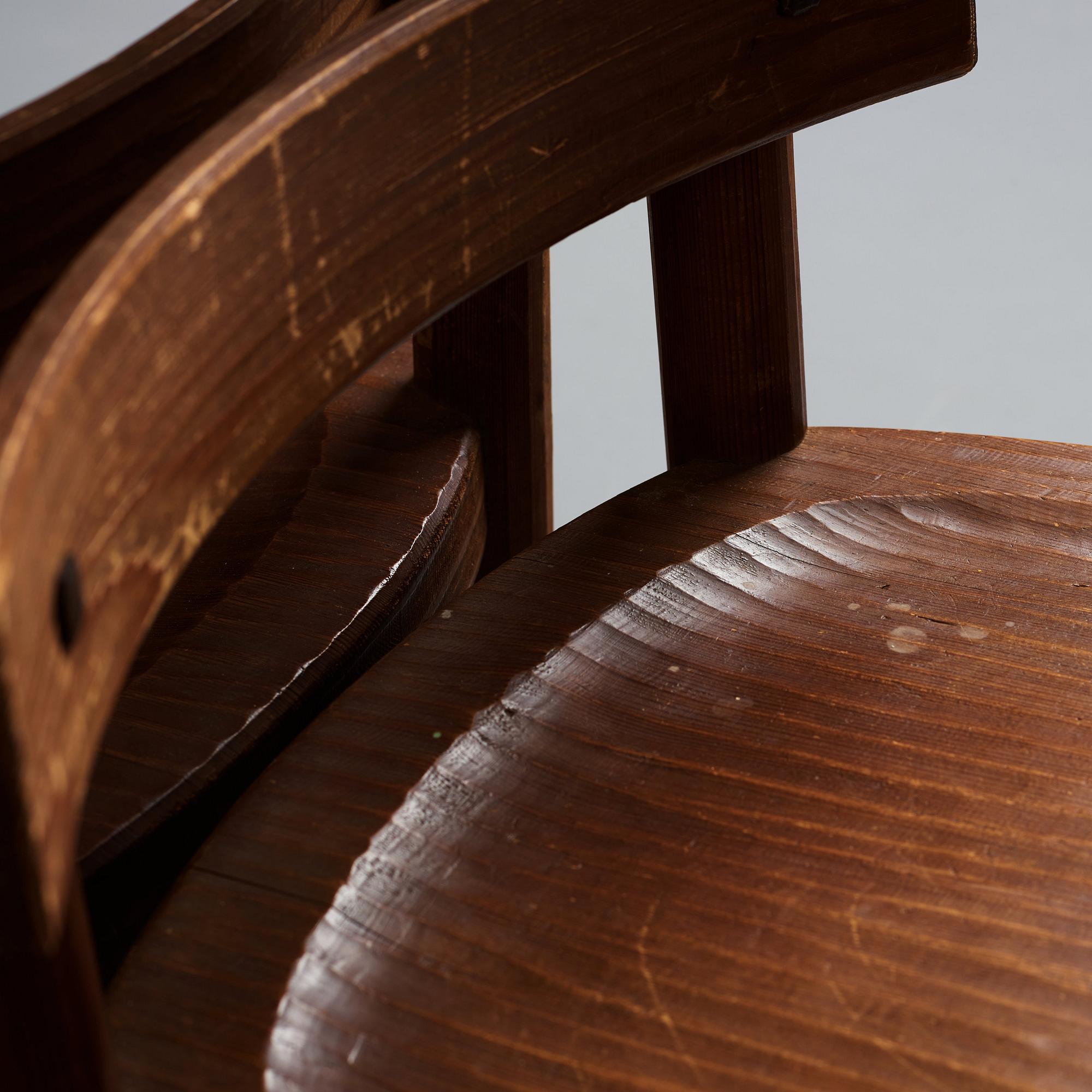 Axel Einar Hjorth, a set of 4 stained pine 'Sandhamn' chairs, Nordiska Kompaniet Sweden 1931-1932.