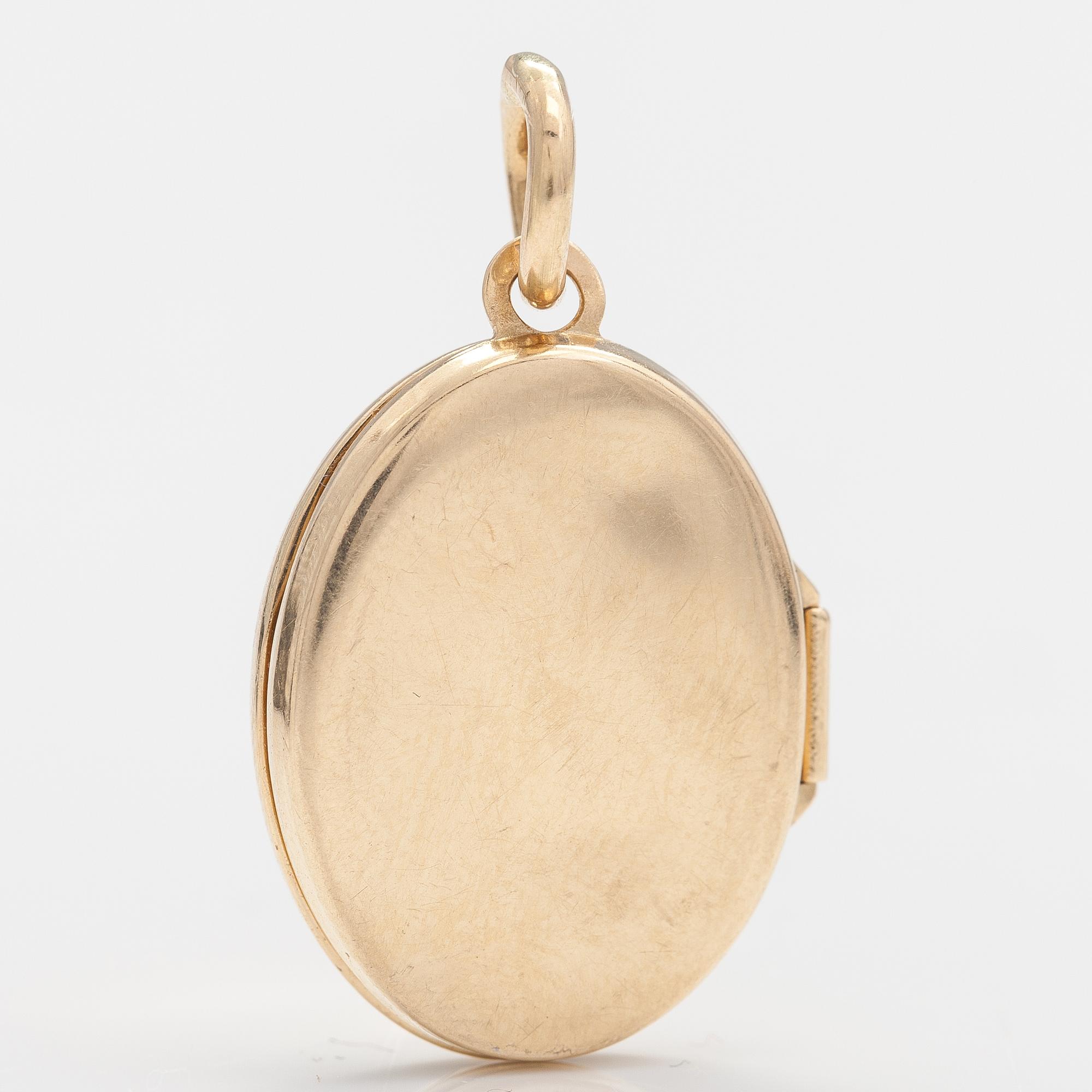 RIIPUS/MEDALJONKI, 14K kultaa, safiiri, timantteja n. 0.01 ct yht.