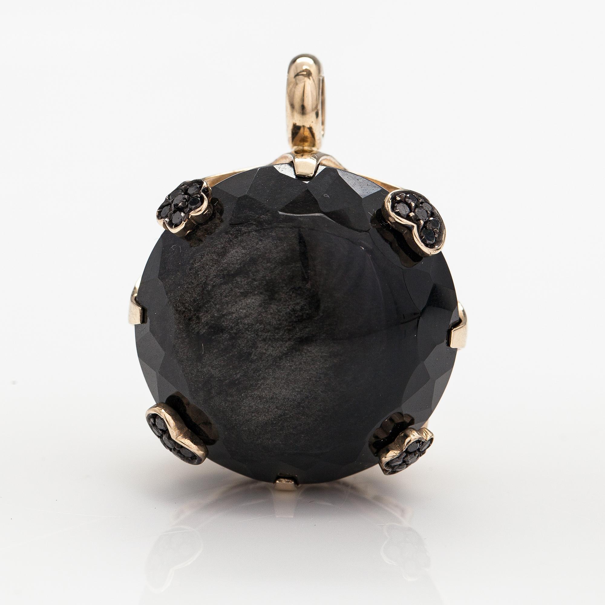 Pasquale Bruni, an 18K gold pendant with black diamonds ca. 0.60 ct in total and a obsidian.