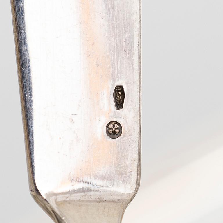 Serving platter, silver, Czechoslovakia, and twelve serving utensils, Alexander Sturm, Austria-Hungary, 1867-1941.