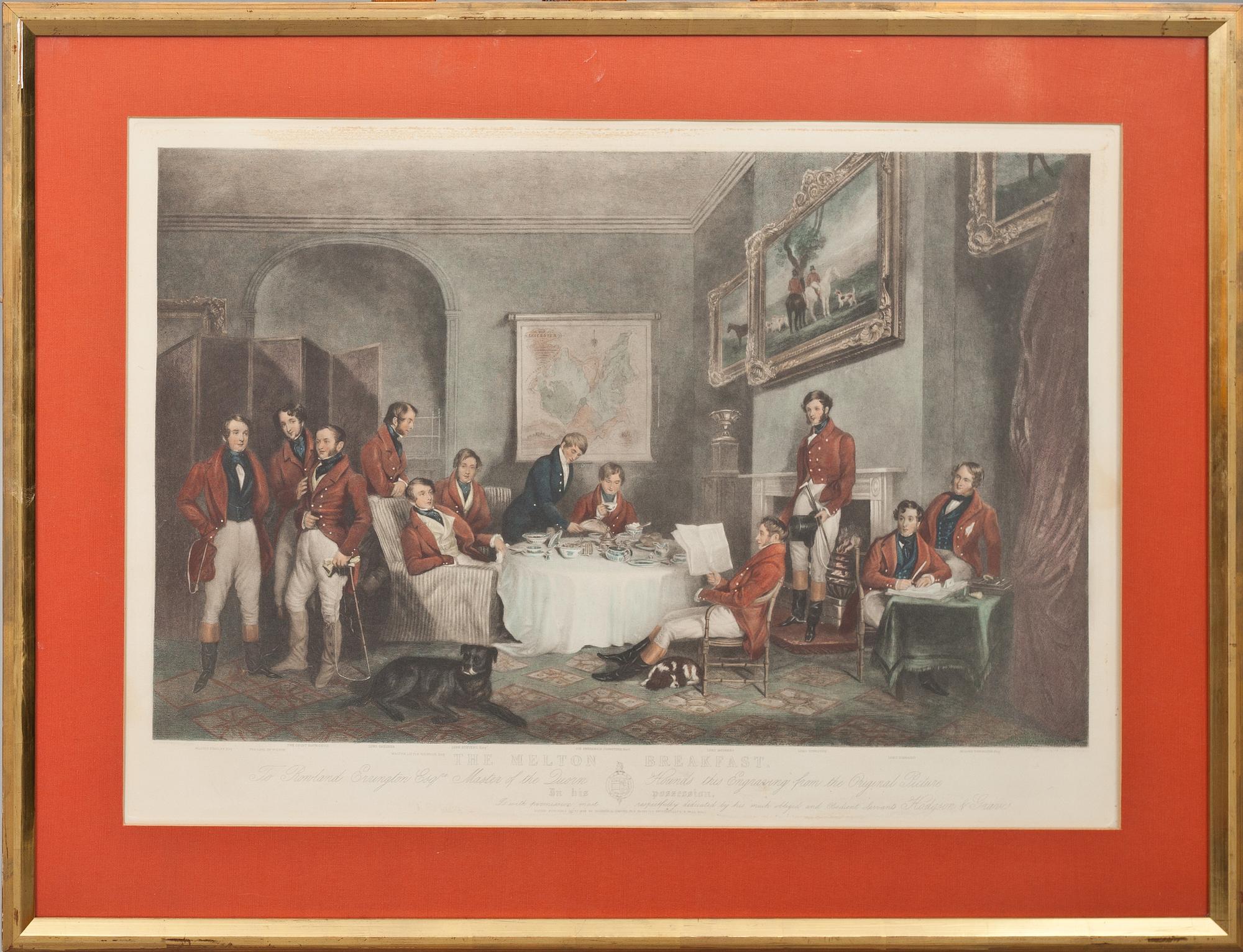 GRAVYR, efter  Sir Francis Grant, "The Melton Breakfast", gravör Rowland Errington, 1800-tal.