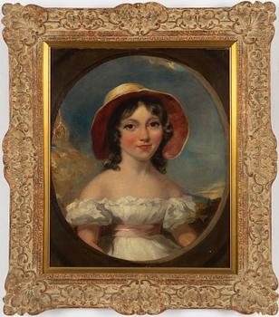 Okänd konstnär, 1800-tal, Porträtt av flicka i vit klänning.