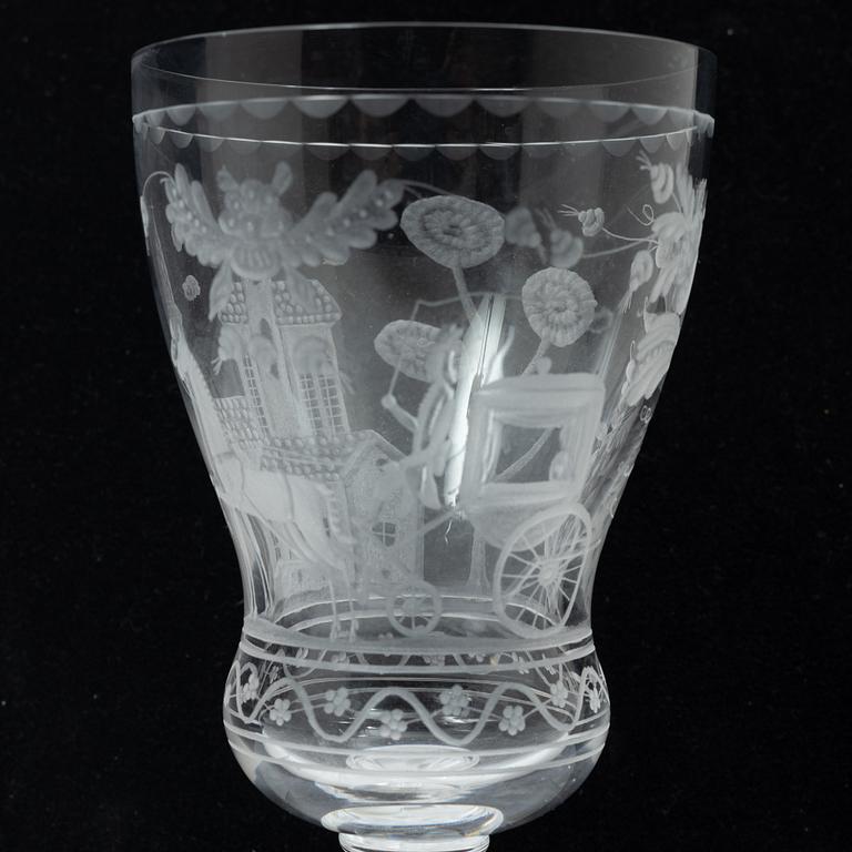 Vicke Lindstrand, rödvinsglas, 5 st, "Dalecarlia", Kosta Boda.