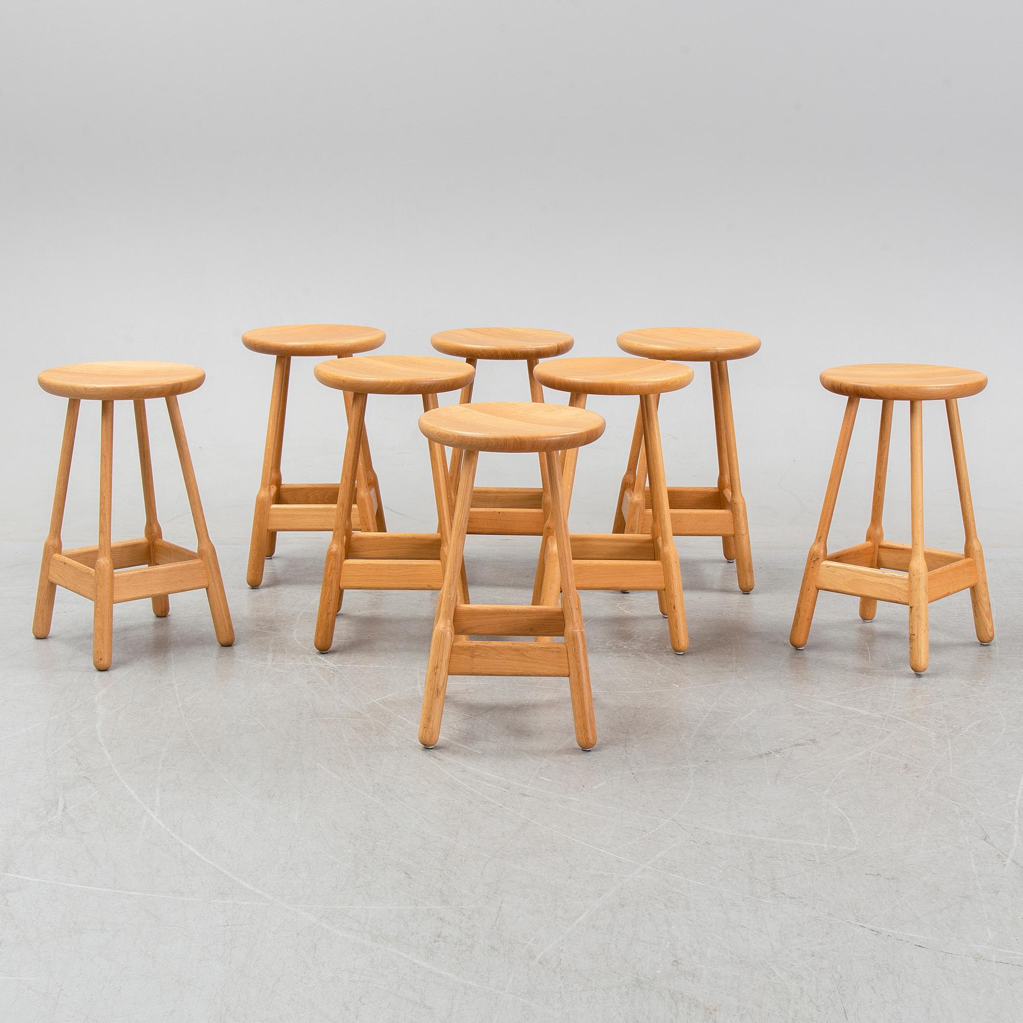 Chris Martin, a set of eight contemporary oak stools, 'Albert', Massproductions.