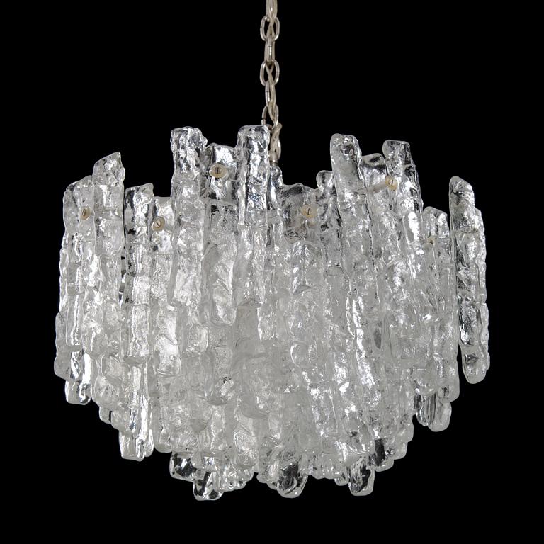 An Austrian 1960s Kalmar "Ice Block" chandelier with ice textured pieces of glass.