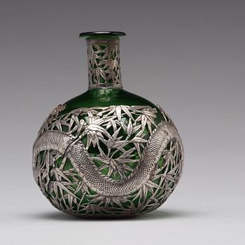 A Chinese silver mounted glass bottle, Shanghai, 1910's.
