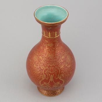 A Chinese coral red vase, 20th century.