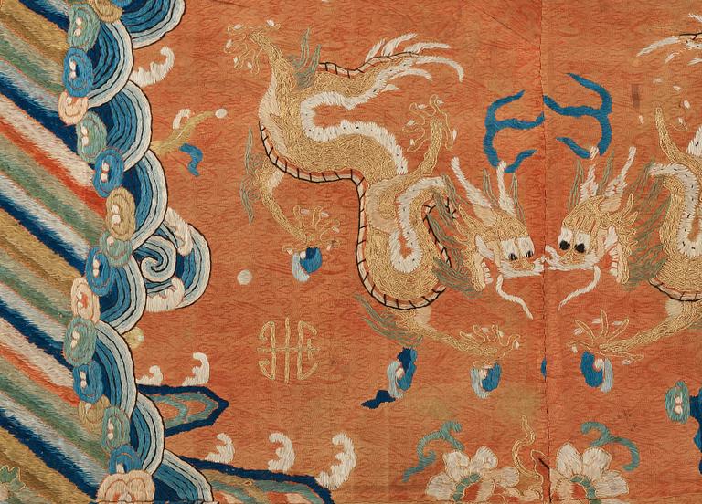 PARTI TEXTILIER, broderat siden. Qing dynastin.