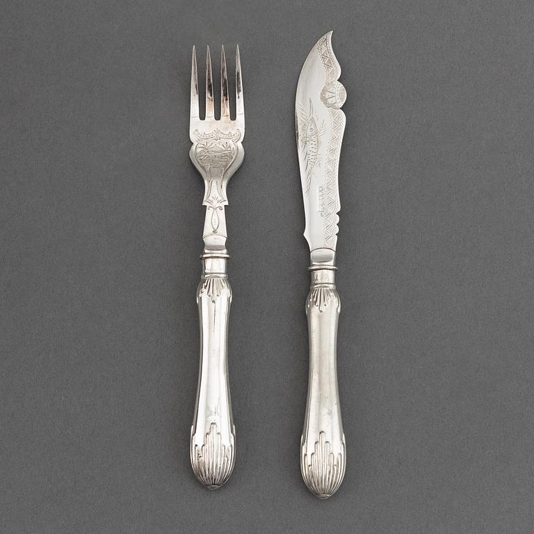 Fiskbestick, 24 st, nysilver, England, 1900-tal.