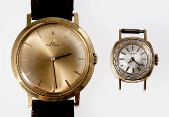 ARMBANDSUR, Omega och Tissot, bl a 18 K guld, 1900-talets mitt.