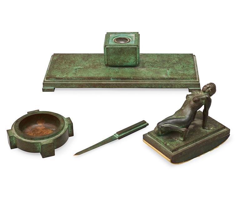 An Eric Hedland patinated bronze read set, Otto Meyer, 1920's-30's.