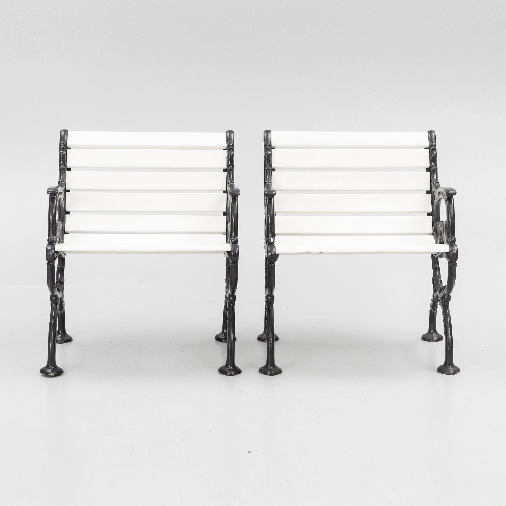 A pair of garden chairs, Melins Metallgjuteri, Anderstorp, second half of the 20th Century.