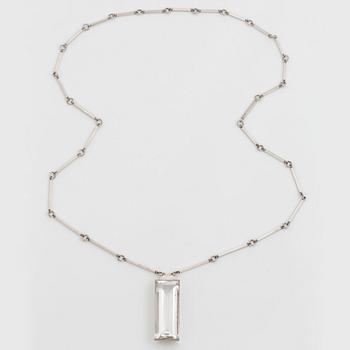 Wiwen Nilsson, a sterling silver necklace with a facet cut rock crystal pendant, Lund, Sweden 1942.