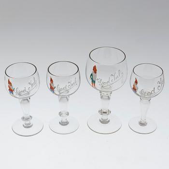 FOUR MATCHED GLASS CHRISTMAS GLASSES, circa 1900.