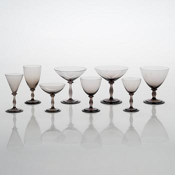 Tyra Lundgren, a set of 33 glasses, Riihimäen Lasi, first half of the 20th century.