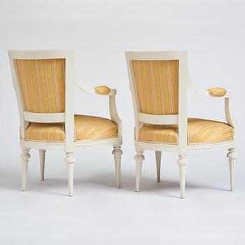 A pair of Gustavian late 18th century armchairs by Lars Söderholm (master in Stockholm 1789-1794).