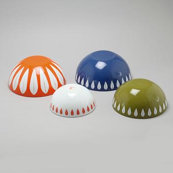 Four 1950/60s bowls in enameled metal from the Cathrine collection, designed by Grete Prytz Kittelsen for Cathrineholm.