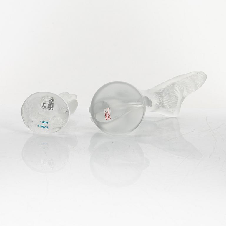 Two glass figurines, Lalique, France.