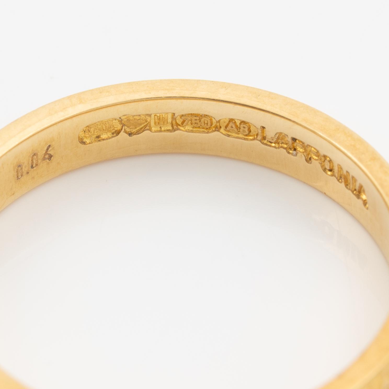 Lapponia, ring 18K gold set with a round brilliant-cut diamond, Finland 1978.