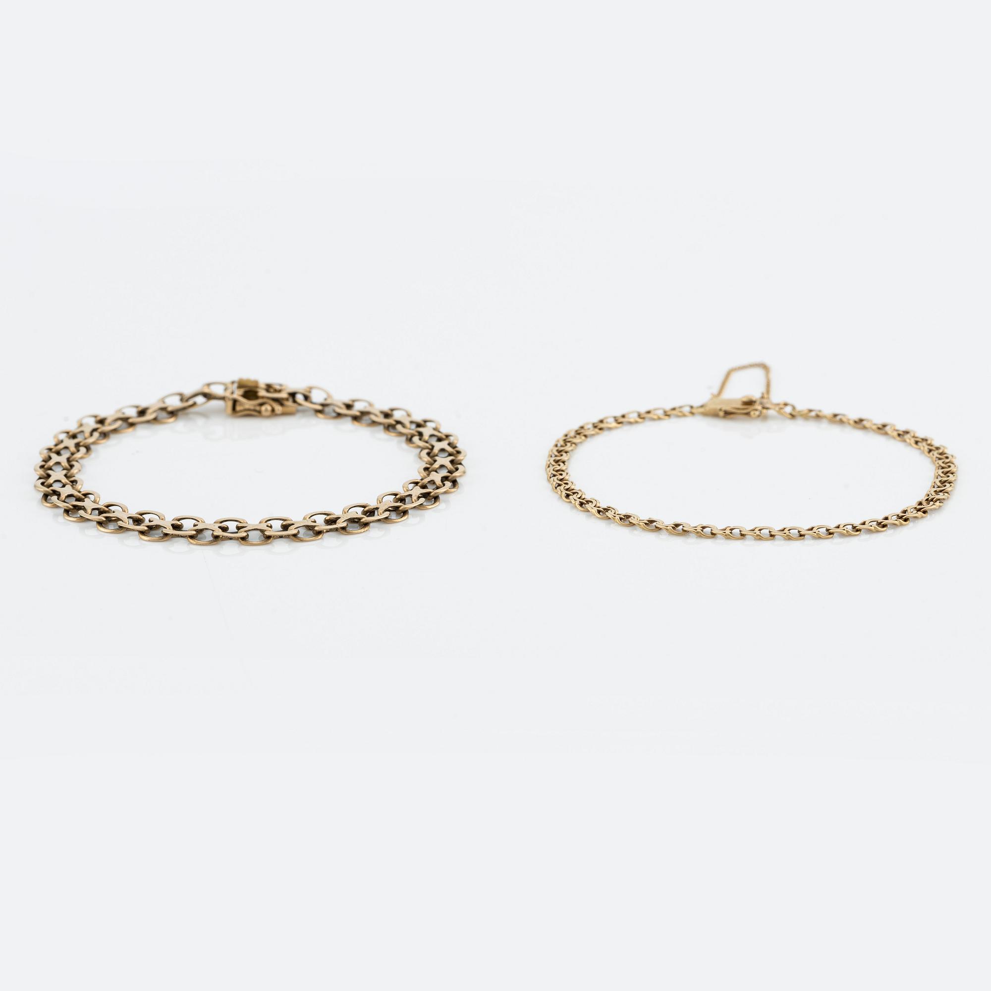 Bracelets, 2 pcs, 18K gold, Bismarck and X-link.