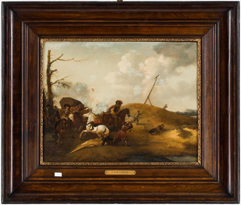 PIETER WOUWERMAN, hans art, olja på pannå, monogramsignerad.