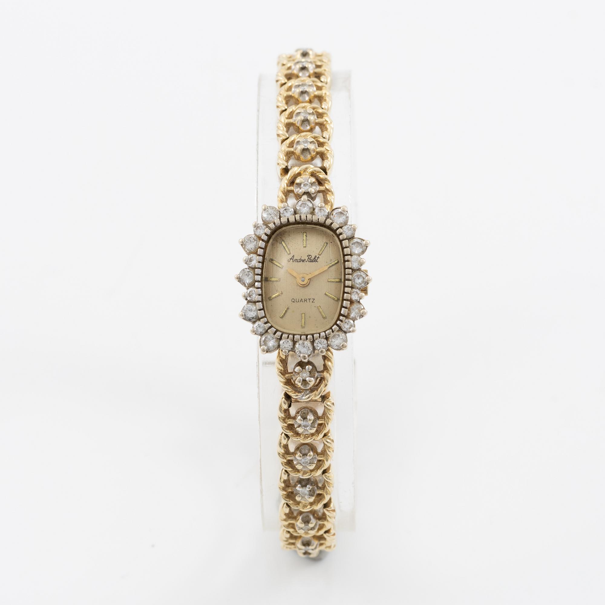 Wristwatch, Andre Pailet, 14K gold with brilliant-cut diamonds.