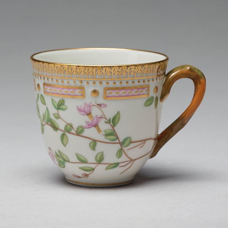 A set of four Royal Copenhagen 'Flora Danica' coffee cups with saucers, Denmark, 20th Century.