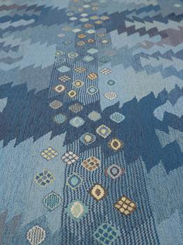 Barbro Nilsson, A carpet, "Tånga blå", flat weave, ca 355 x 252-256 cm, signed AB MMF BN.
