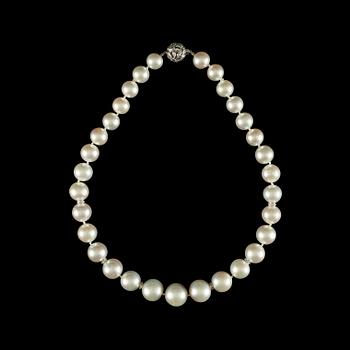 1137. A cultured south sea pearl necklace, 18mm, brilliant cut diamonds, app. tot. 1 ct.