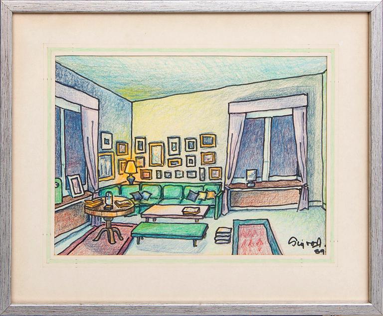 Sigvard Bernadotte, mixed media signed and dated 89.