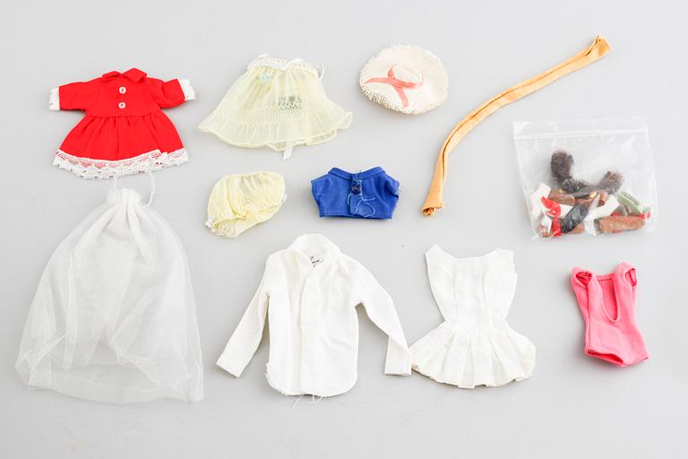 Three 1960s Barbie dolls with accessories, Mattel.