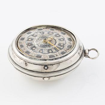 A silver double-case pocket watch by Robert Markham (watchmaker in London c 1725).