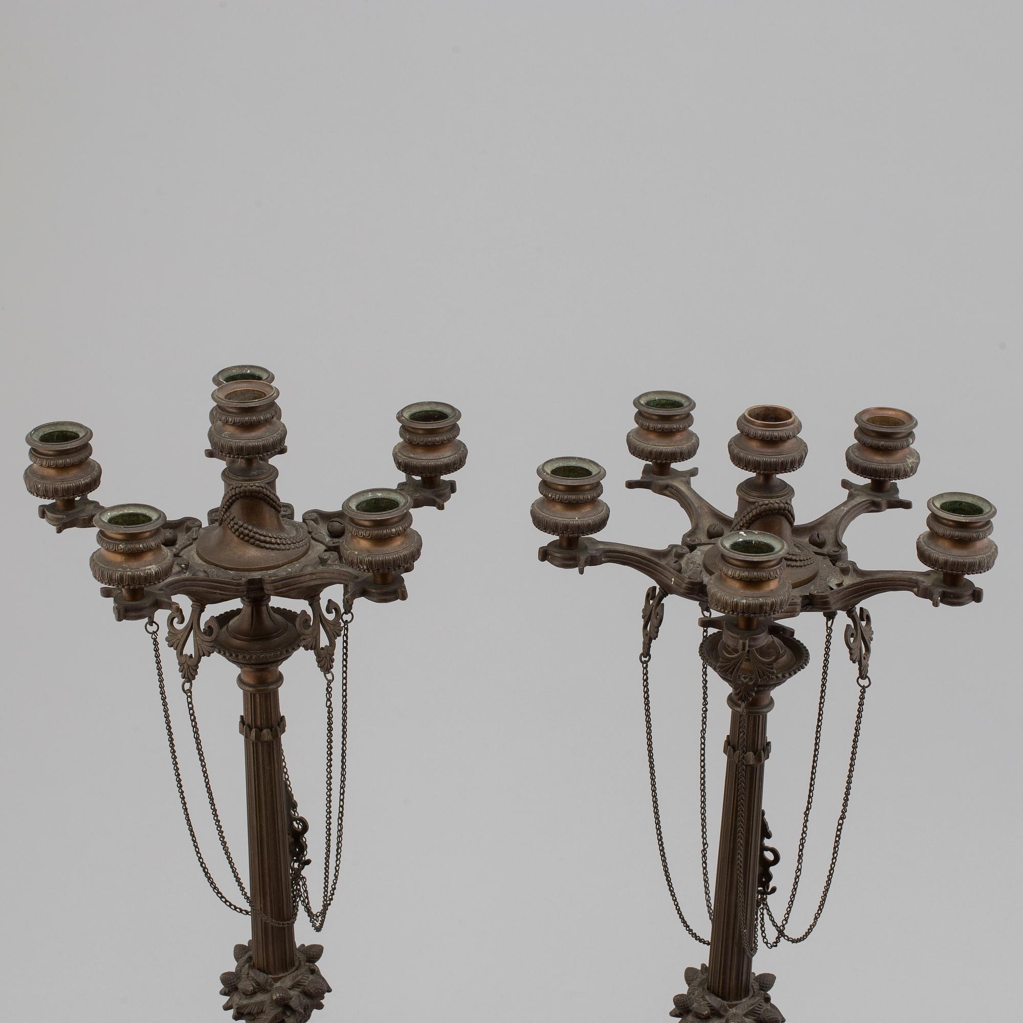 FERDINAND BARBEDIENNE, attributed to, a pair of 19th century bronze candelabra.