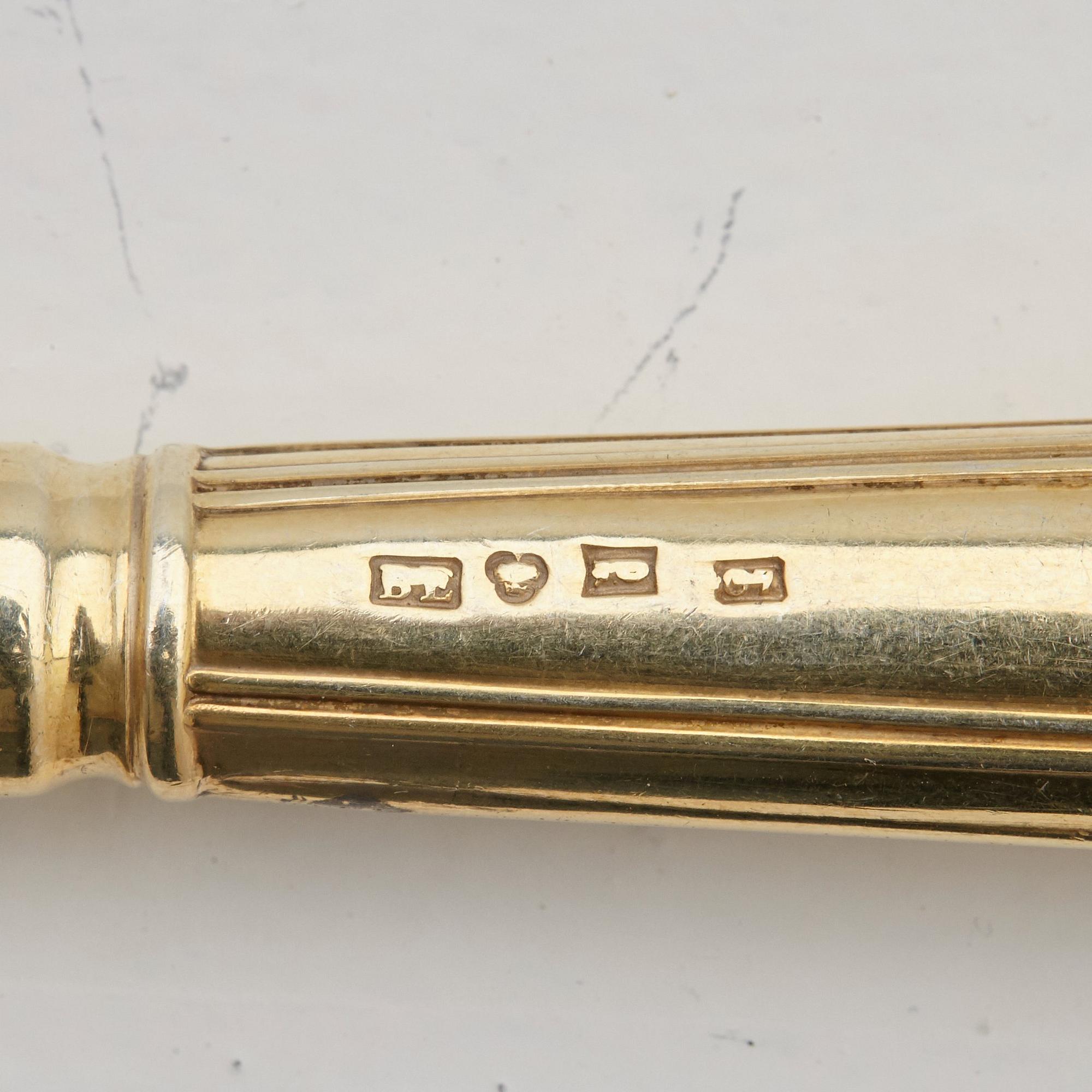 A Swedish 19th / 20th century 36 piece silver-gilt dessert-cutlery, mark of JP Gonvall, Stockholm 1818-1821 and.