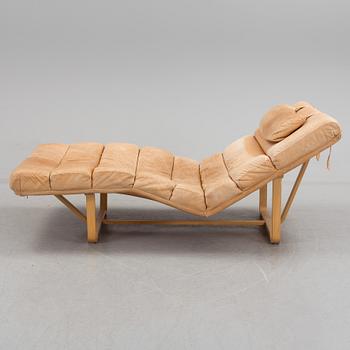 A birch and leather recliner, 1980's.