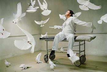 171. Martin Schoeller, "Quentin Tarantino with Doves; Los Angeles, CA", 2004.