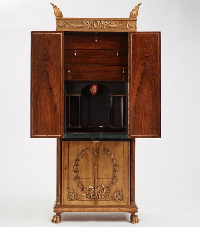 Helge Werner, a Swedish Grace gilt and carved writing cabinet, probably 1920s.