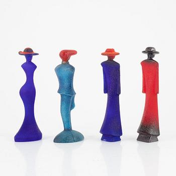 Kjell Engman, a gorup of four figurines from the 'Catwalk' series, Kosta Boda.