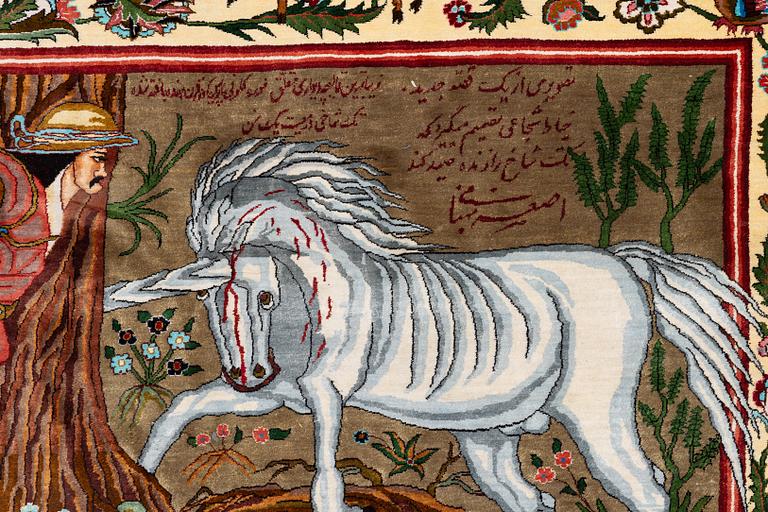 A silk Qum rug, central Persia, c. 213 x 135 cm.