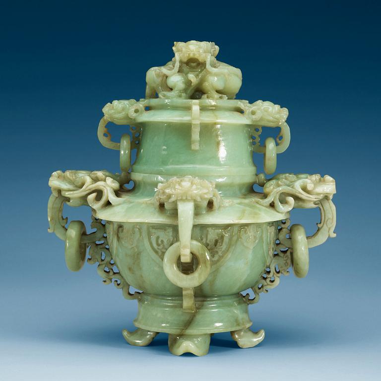 A nephrite censer with cover, China, 20th Century.