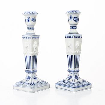 A pair of Royal Copenhagen 'Blue fluted' candle sticks, Denmark, 20th century.
