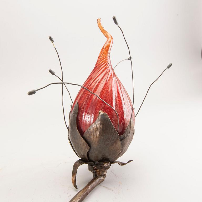 Elna Melusine Jolom & Hannes Nilsson a signed glass and metal sculpture Österlens Glashytta.