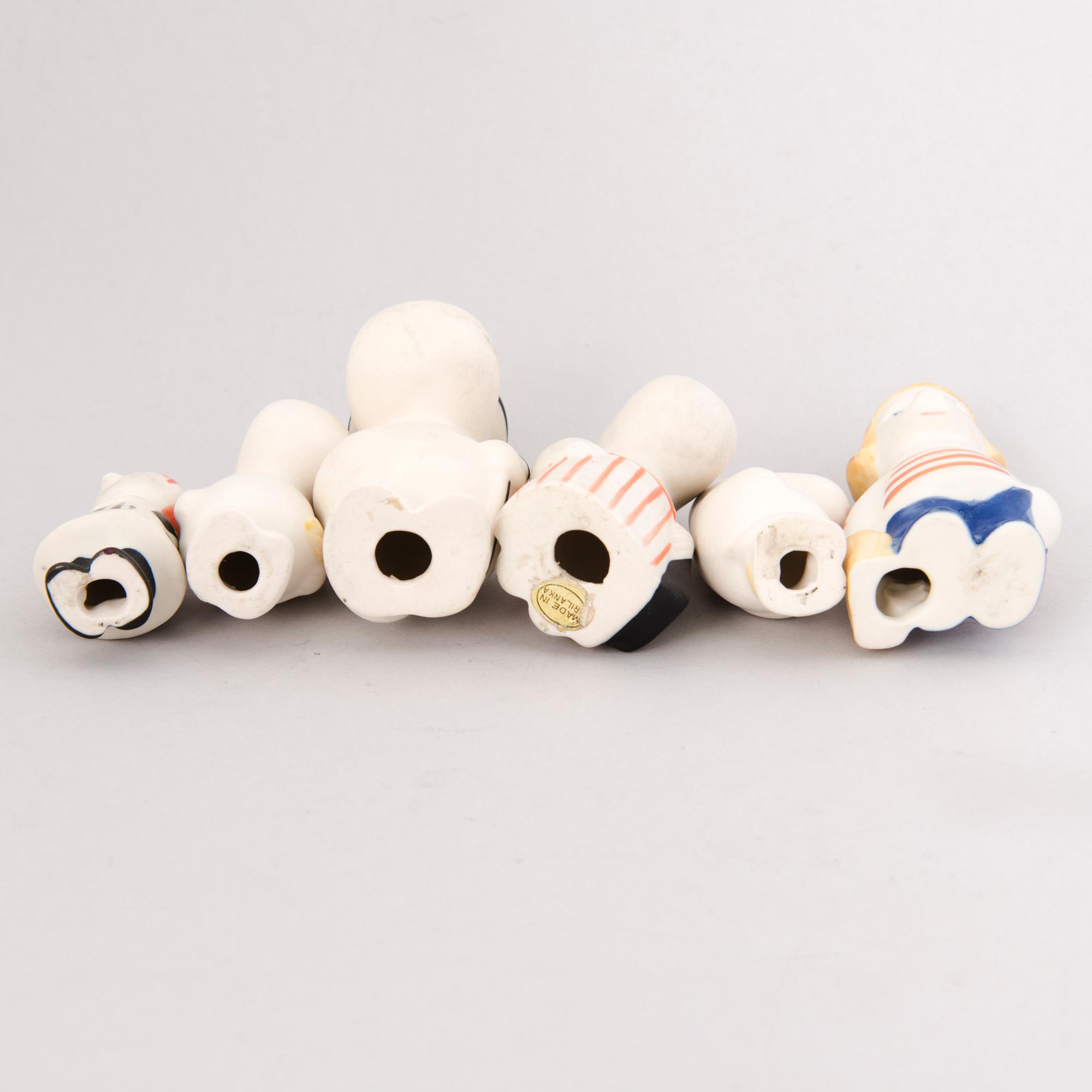 TUULIKKI PIETILÄ, Moomin, six different porcelain figurines, Arabia, Finland 1990s.