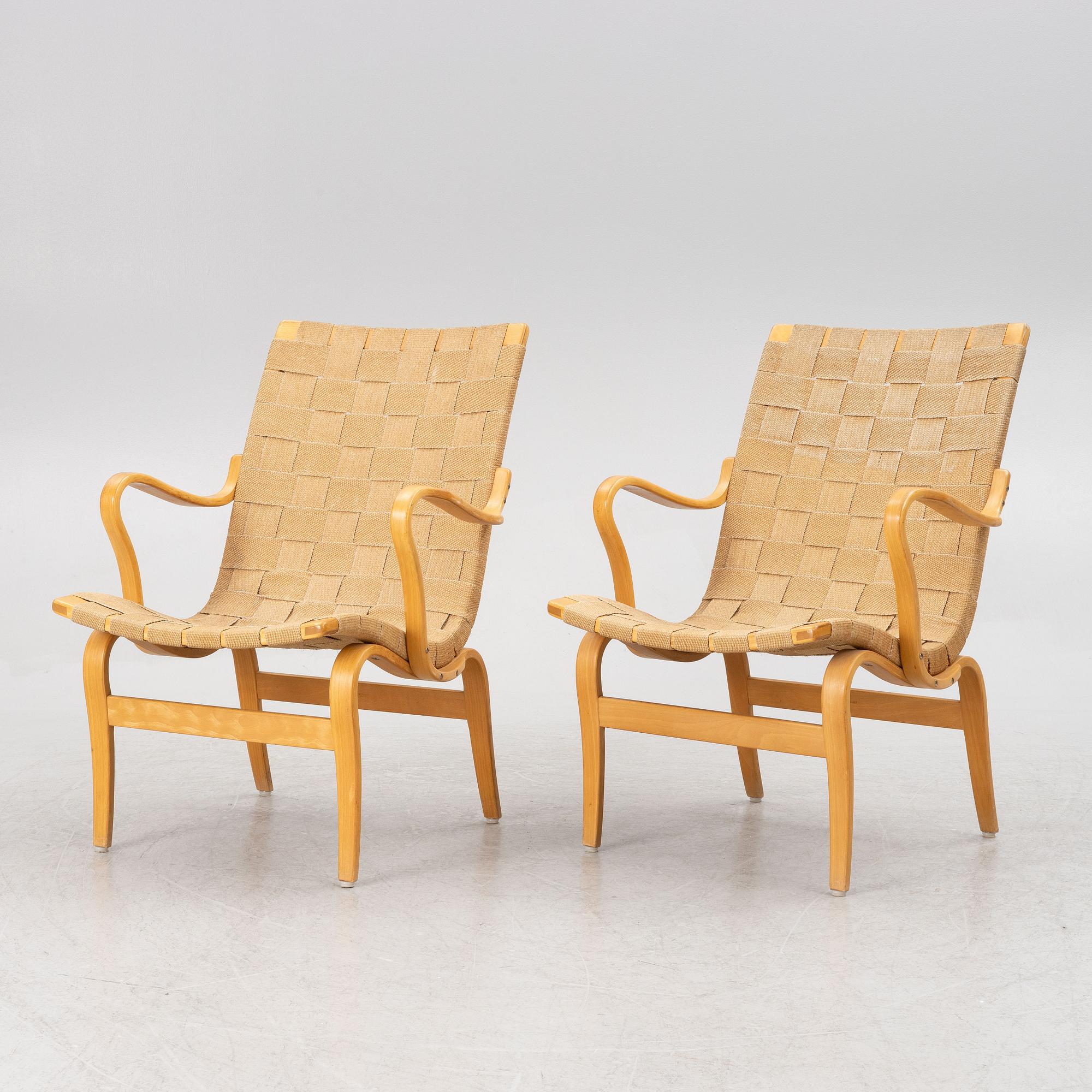 Bruno Mathsson, karmstolar, ett par, "Eva", Firma Karl Mathsson, 1976.