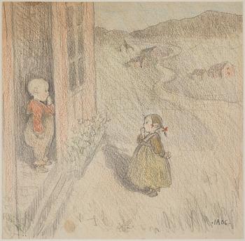 IVAR AROSENIUS, crayon, signed and dated -IA 06-. "Två barn".