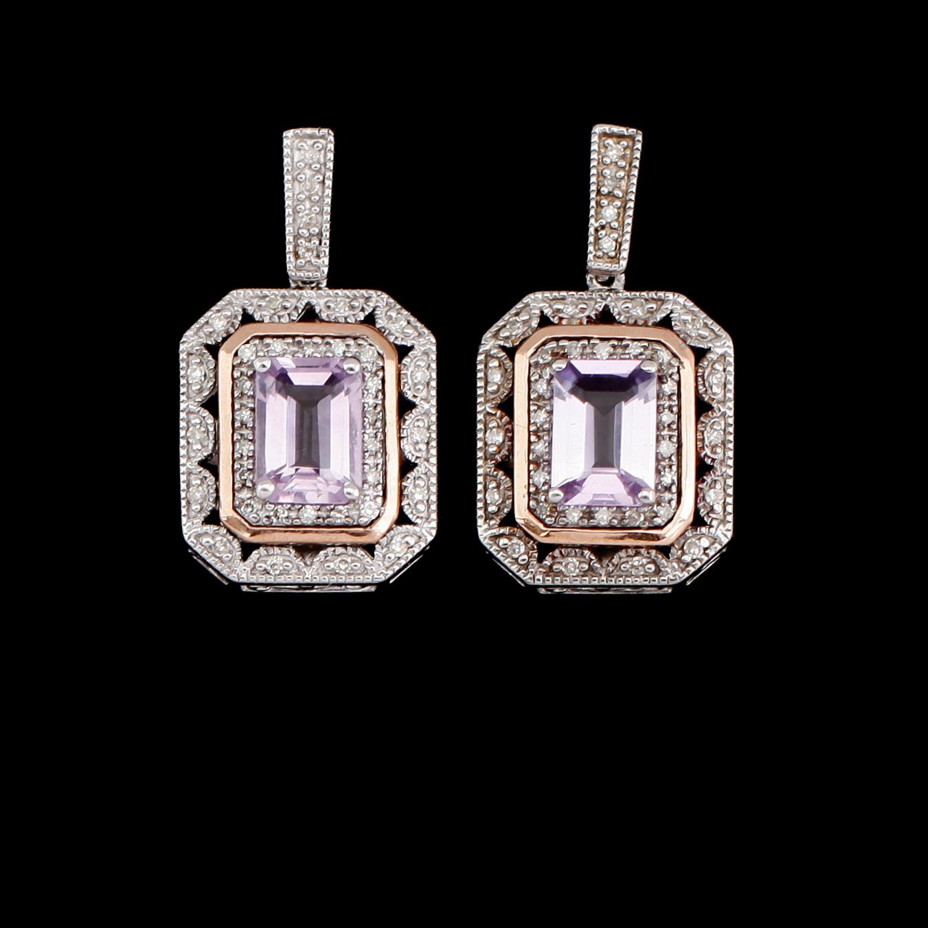 ÖRHÄNGEN, 1 par, 10 k guld och vitguld, ametister och briljantslipade diamanter tot 0.25 ct.