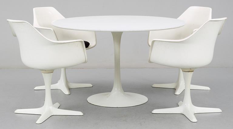 BORD OCH STOLAR, 1+4st, "Tulip", Robin Day, Arkana, England. Formgivna 1950-tal.